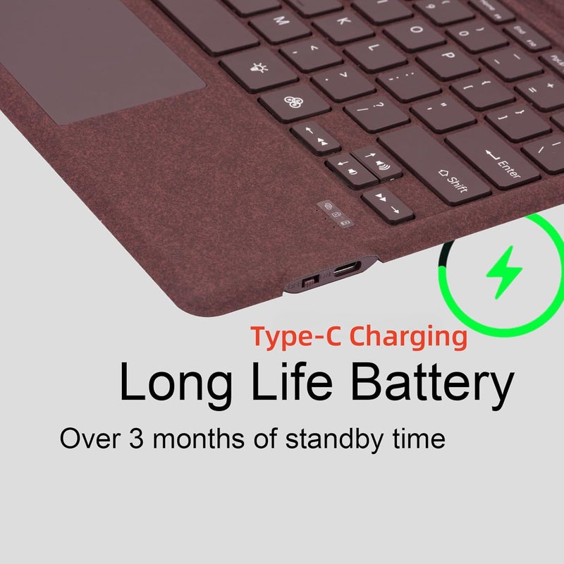 Mobee Type Cover for Microsoft Surface Pro 7+/ Pro 7 / Pro 6 / Pro 5 / Pro 4 / Pro 3, Bluetooch Type Keyboard with Multi-Touch Trackpad, Ultra Silm (Wine with Backlit) - Image 5